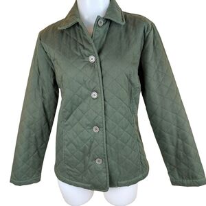 Vintage Quilted Spring Fall Jacket Blazer Coat Army Green Equestrian Style